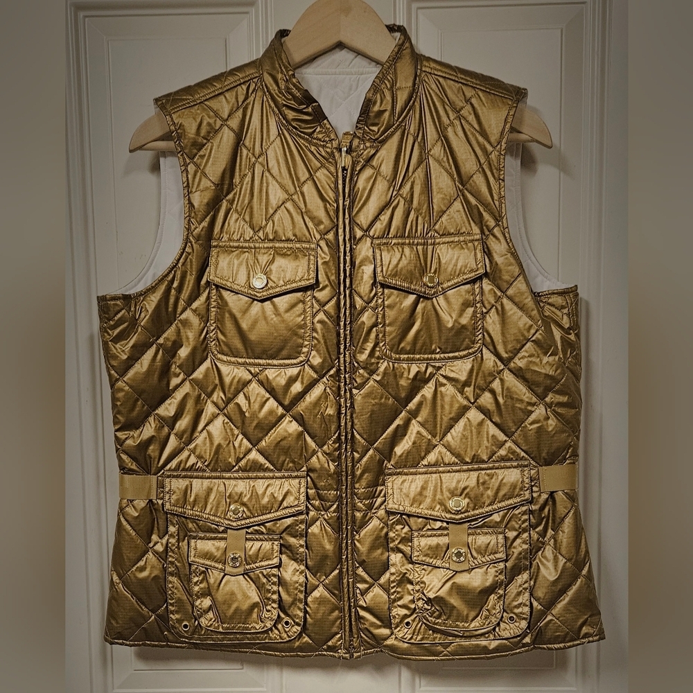 Lauren by Ralph Lauren Metallic gold white Reversible Quilted Vest size L